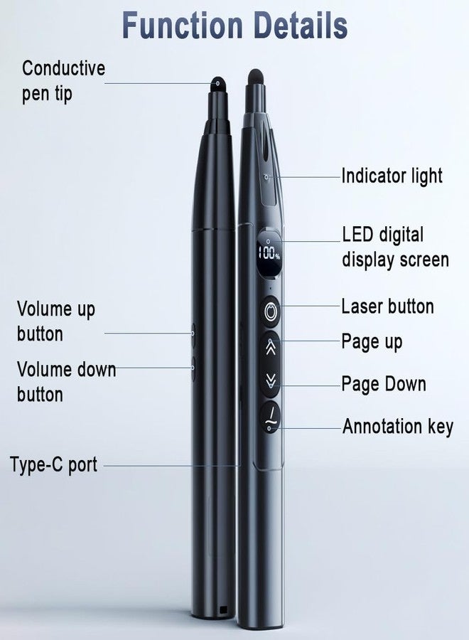 Climberty® 25.5'' Telescopic Remote Page Turner Pen with Touch Screen Tip & Laser, PPT Laser Clicker USB Rechargeable Wireless Presenter for Slideshows, Teaching & Office Presentations - Image 3
