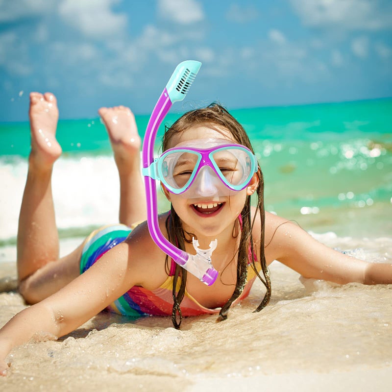 ACQCES Snorkeling Gear for Kids Ages 5-15, 4 in 1 Mask Fins Snorkel Set with HD Tempered Glass Panoramic View Anti-Fog Mask, Dry Top Snorkel, Adjustable Trek Fins, and Mesh Bag, Kids Snorkel Set for Youth - Image 2