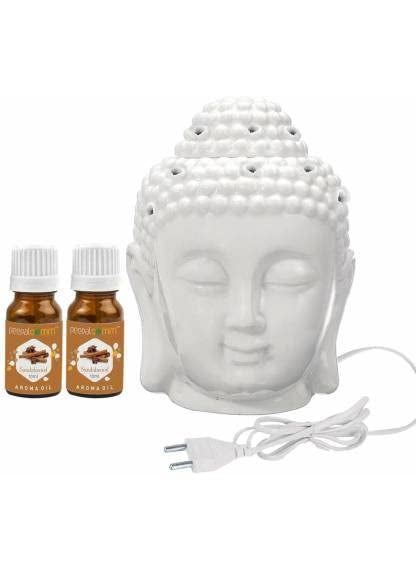 PeepalComm Ceramic Electric Buddha Aroma Diffuser Home Fragrance Night Lamp Light with Lavender Aroma Oil 10ml Each for Home Office Hotel Spa 10x10x14cm White  - Image 1