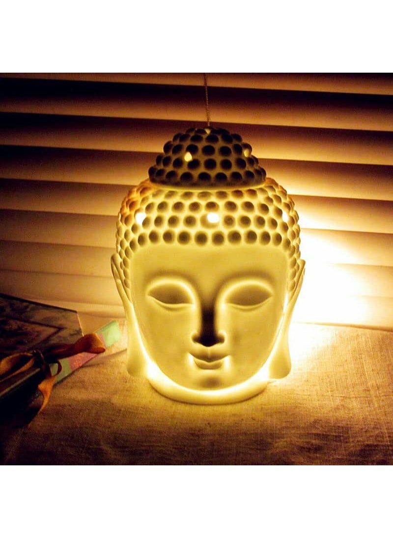 PeepalComm Ceramic Electric Buddha Aroma Diffuser Home Fragrance Night Lamp Light with Lavender Aroma Oil 10ml Each for Home Office Hotel Spa 10x10x14cm White  - Image 3