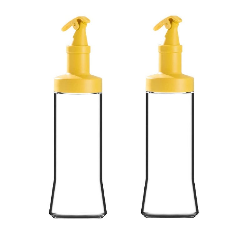 Baskety Vinegar and Olive Oil Leakproof Bottle Dispenser 500 ml High Temperature Resistant Clear Glass for Kitchen with Airtight Opening and Closing Spout 2pcs(Yellow) - Image 1