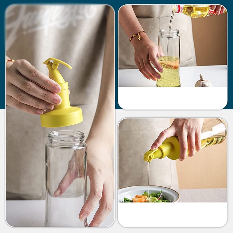 Baskety Vinegar and Olive Oil Leakproof Bottle Dispenser 500 ml High Temperature Resistant Clear Glass for Kitchen with Airtight Opening and Closing Spout 2pcs(Yellow) - Image 4