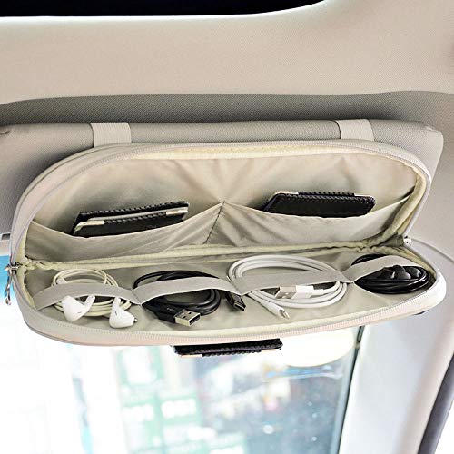 Da by Car Sun Visor Organizer, Multi-Pocket Visor Organizer Storage Pouch for Cars, SUVs & Trucks with Double Zippers, Elastic Bands & Glasses Clip - Organizes Essentials Keep Tidy (Cream Grey) - Image 2