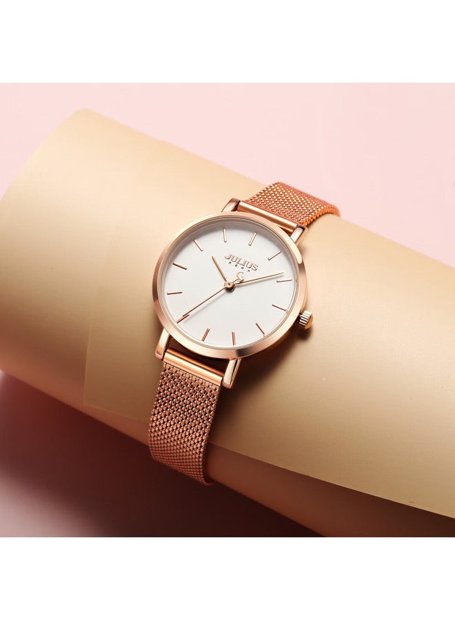 Julius Women'S Fashion Student Simple And Elegant Trendy Waterproof Quartz Ladies Watch Rose Gold White Dial Ja-1164Lc - Image 2