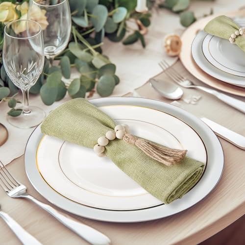 APTWOW Napkin Rings Set of 12, Wooden Napkin Rings, Wood Bead Napkins Rings for Table Decor, Christmas Napkins Rings for Decorations Dinnerware Sets, Spring Banquet, Wedding, Holiday Dinner Party - Image 4