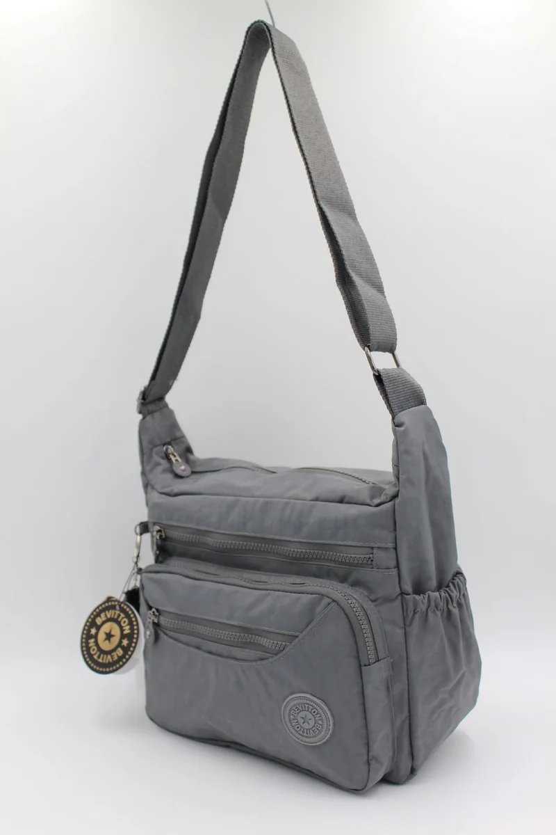 بيفيتون Gray Color Clinkir Fabric 8 Compartment Women's Crossbody Messenger Bag / 4120