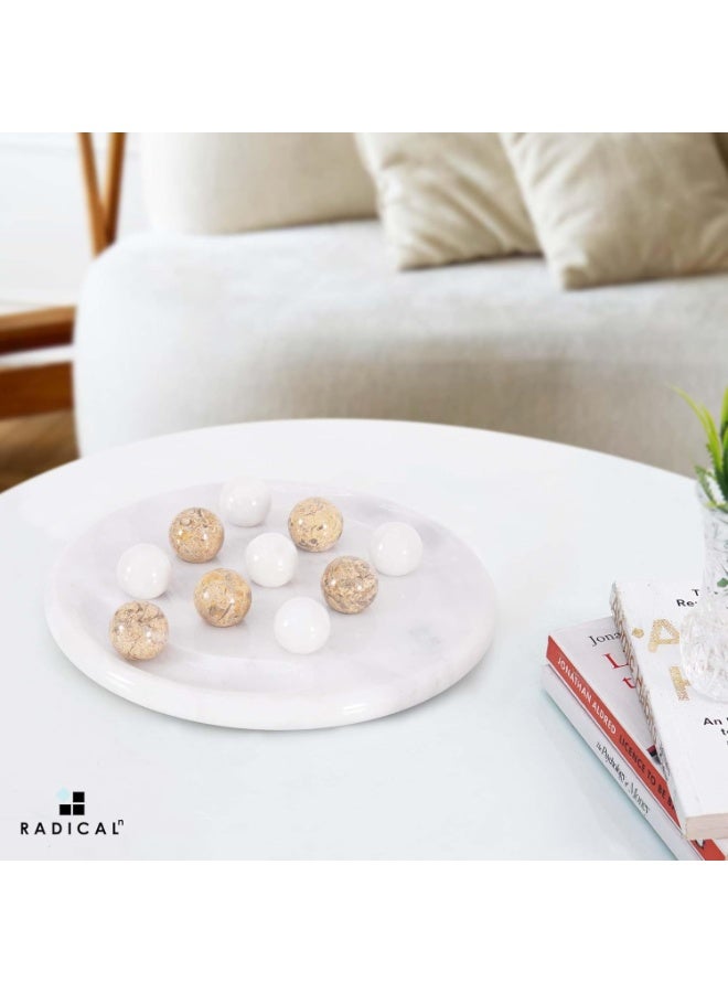 راديكالن لعبة تيك تاك تو من راديكالن ماربل، مقاس 10 بوصات، باللونين الأبيض والمرجاني، مصنوعة يدويًا، ألعاب لوحية داخلية وخارجية للكبار والعائلة - لعبة ديكورية للهدايا والسفر وديكور الطاولة - Image 2