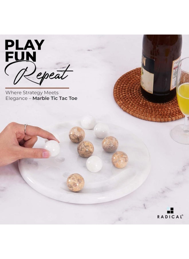 راديكالن لعبة تيك تاك تو من راديكالن ماربل، مقاس 10 بوصات، باللونين الأبيض والمرجاني، مصنوعة يدويًا، ألعاب لوحية داخلية وخارجية للكبار والعائلة - لعبة ديكورية للهدايا والسفر وديكور الطاولة - Image 4