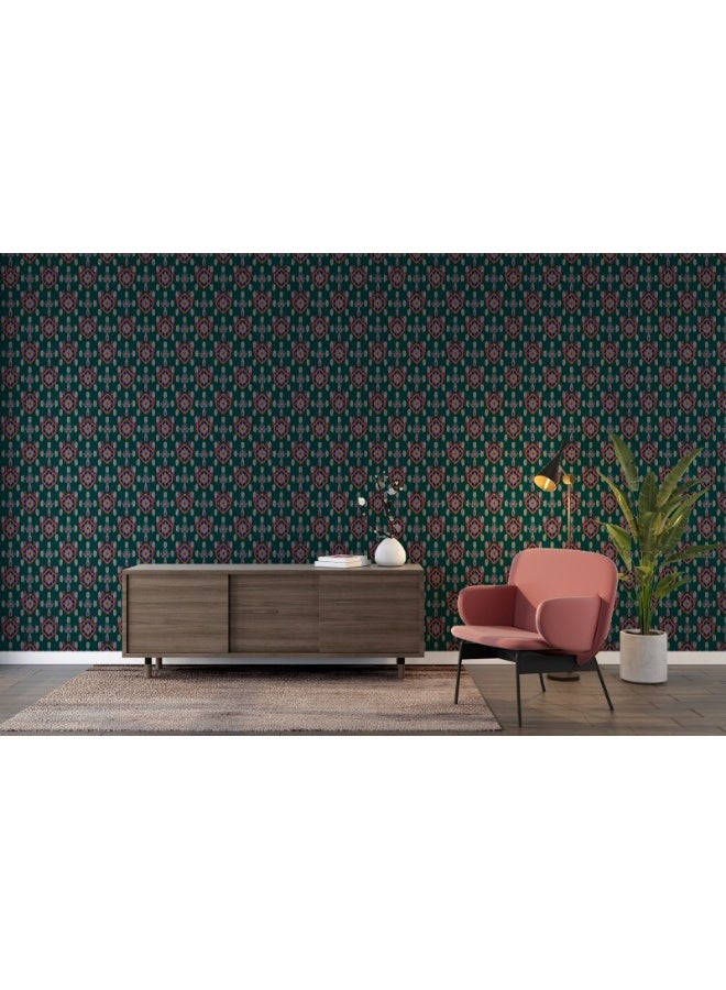 Home Gallery Pattern Unique Traditional Ethnic Fabric Wallpaper Covers An Area ​​Up To 4.2Mx3M With Adhesive  And Smoothing Tool - Image 2