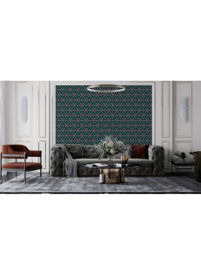 Home Gallery Pattern Unique Traditional Ethnic Fabric Wallpaper Covers An Area ​​Up To 4.2Mx3M With Adhesive  And Smoothing Tool - Image 3