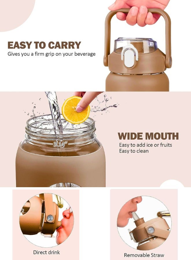 تشيس اب زجاجات مياه زجاجية سعة 56 أونصة مع شفاطة، زجاجة تحفيزية مع غلاف سيليكون وعلامة زمنية، إبريق ماء زجاجي كبير مانع للتسرب للصالة الرياضية والمنزل والمكتب، لون كهرماني - Image 3