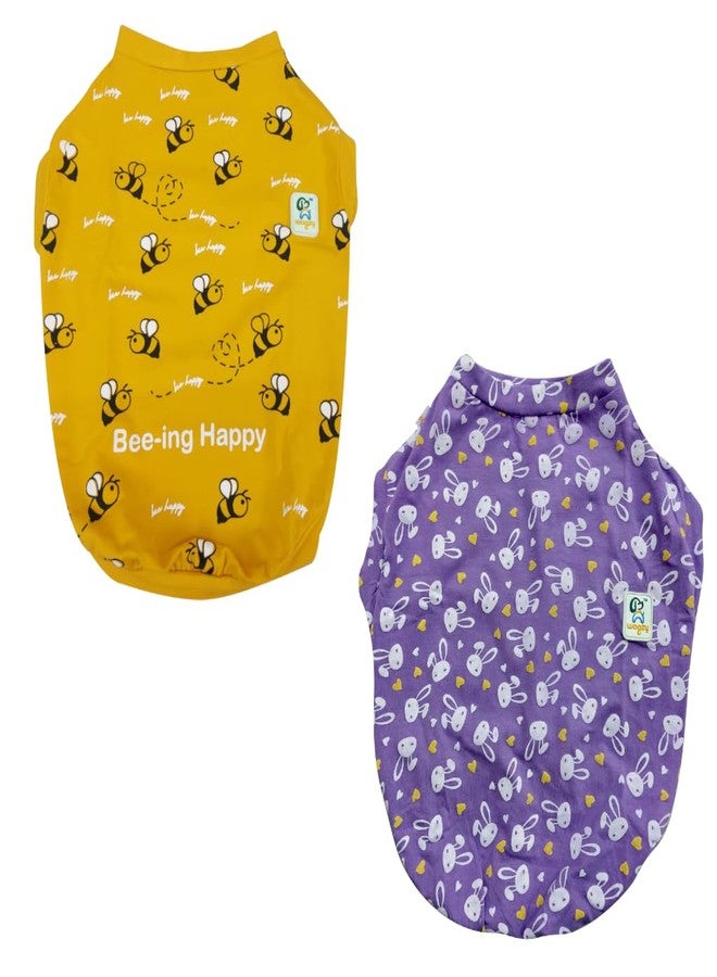 WAGZY Yellow and Purple Striped Woven Stretchable T-Shirts for Puppies, Kitten, Dogs and Cats (22" - XXL) - Image 1