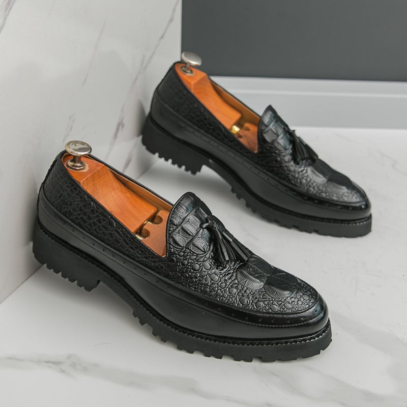 Men'S Trendy Fashion Slip-On Casual Leather Shoes New Thick-Soled British Tassel Trendy Shoes - Image 2