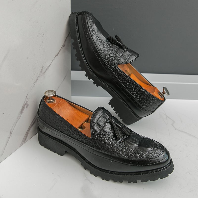 Men'S Trendy Fashion Slip-On Casual Leather Shoes New Thick-Soled British Tassel Trendy Shoes - Image 4
