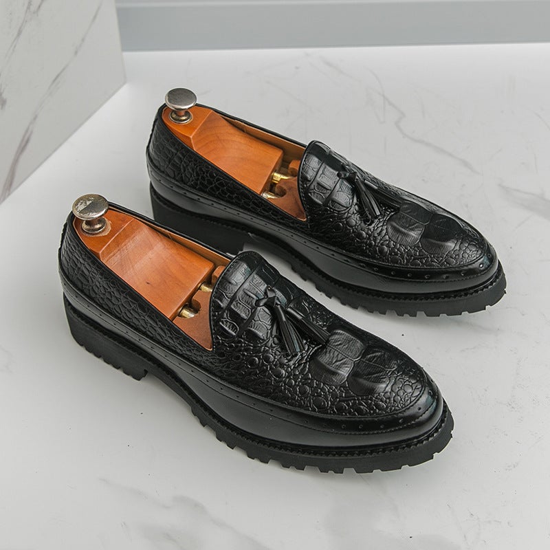 Men'S Trendy Fashion Slip-On Casual Leather Shoes New Thick-Soled British Tassel Trendy Shoes - Image 3
