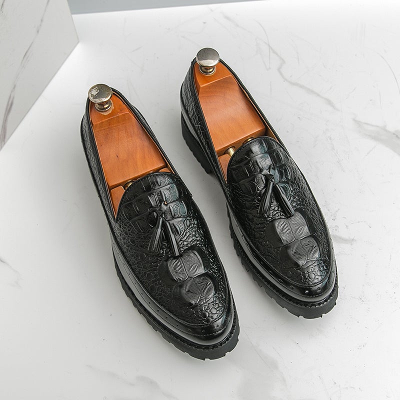 Men'S Trendy Fashion Slip-On Casual Leather Shoes New Thick-Soled British Tassel Trendy Shoes - Image 5