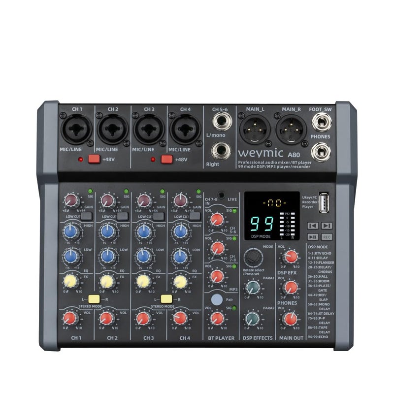 Weymic ASeries Professional Mixer for Recording DJ Stage Karaoke Music Application w 99 DSP Effect USB Drive for Computer Recording Input XLR Microphone Jack 48V Power for Professional 8Channel - Image 2
