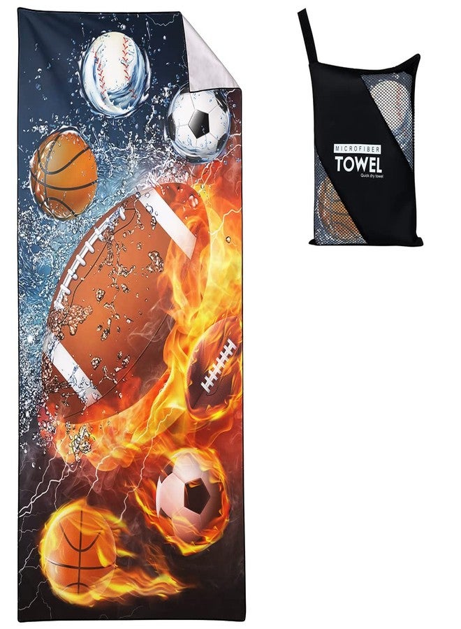 SXCHEN Beach Towel Oversized 36"x72" Thin Lightweight Extra Large Absorbent Quick Dry Sand Free Plush Cool Hawaiian Print Summer Football Baseball Soccer Basketball Water and Fire Sports - Image 1