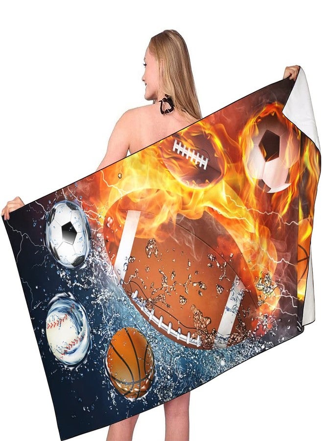 SXCHEN Beach Towel Oversized 36"x72" Thin Lightweight Extra Large Absorbent Quick Dry Sand Free Plush Cool Hawaiian Print Summer Football Baseball Soccer Basketball Water and Fire Sports - Image 2