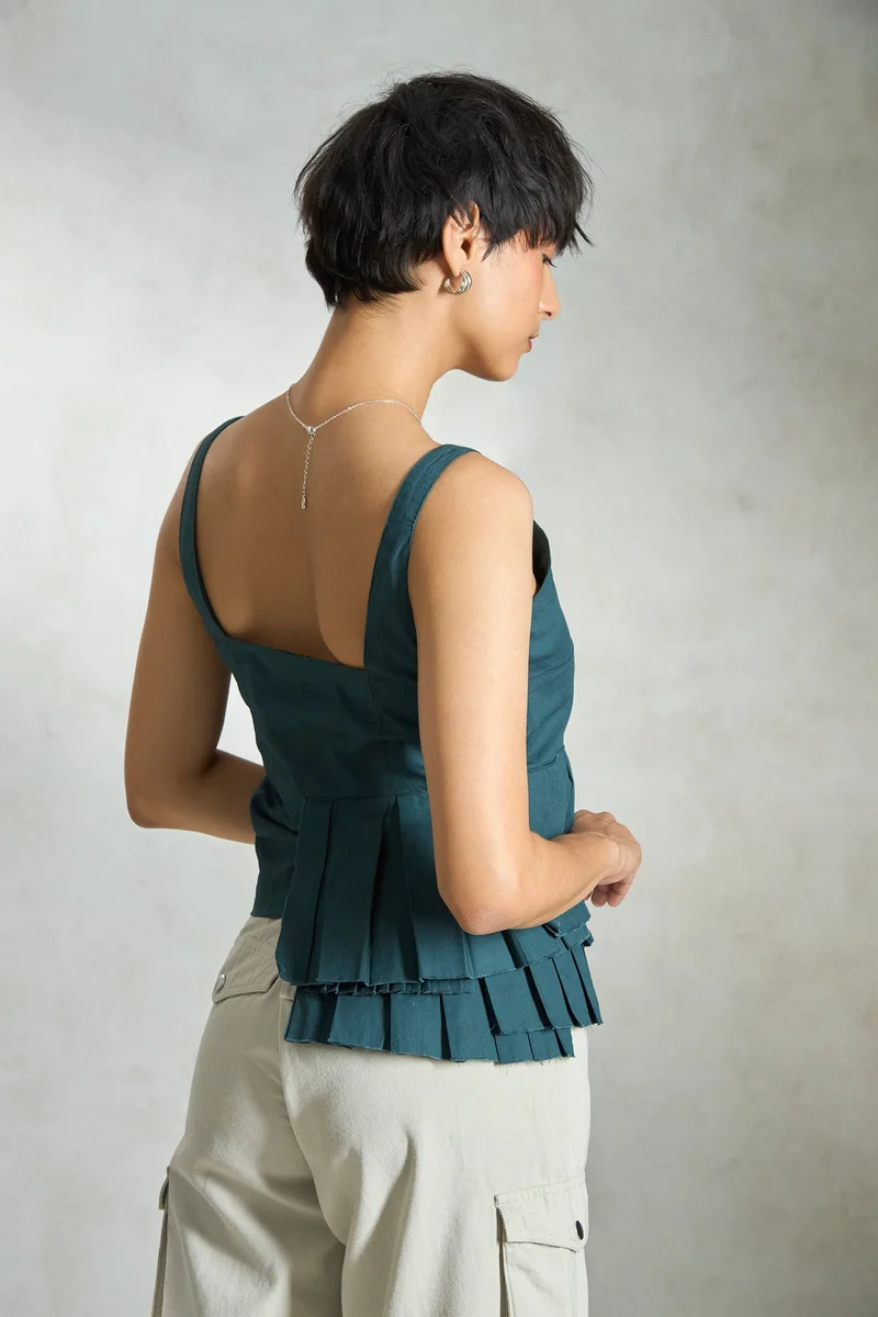 فيرجيو Cotton Stretch Daywear Dip Hem Pleat Tops for Women