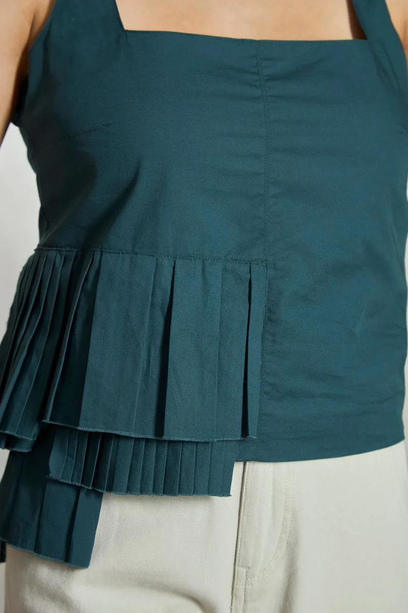 فيرجيو Cotton Stretch Daywear Dip Hem Pleat Tops for Women