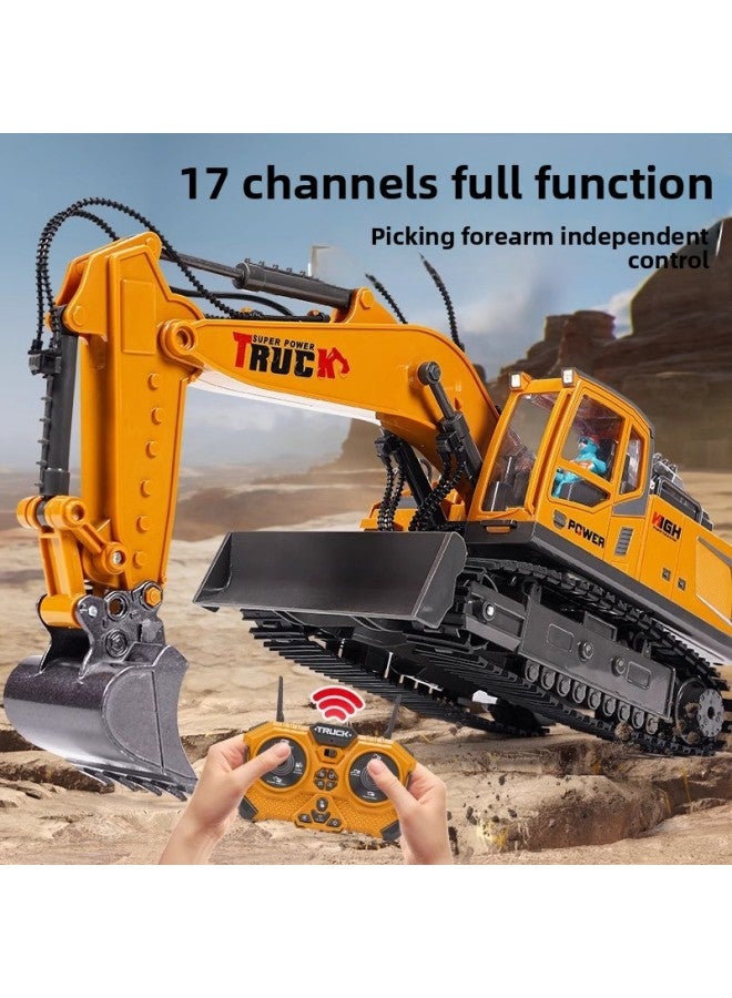 Children's Alloy Remote Control Excavator Boy Car Simulation Car Toy Electric Excavator Engineering Car Excavator Model-Color:15-pass Excavator 【yellow】-Proportion:Four Electric Version - Image 2