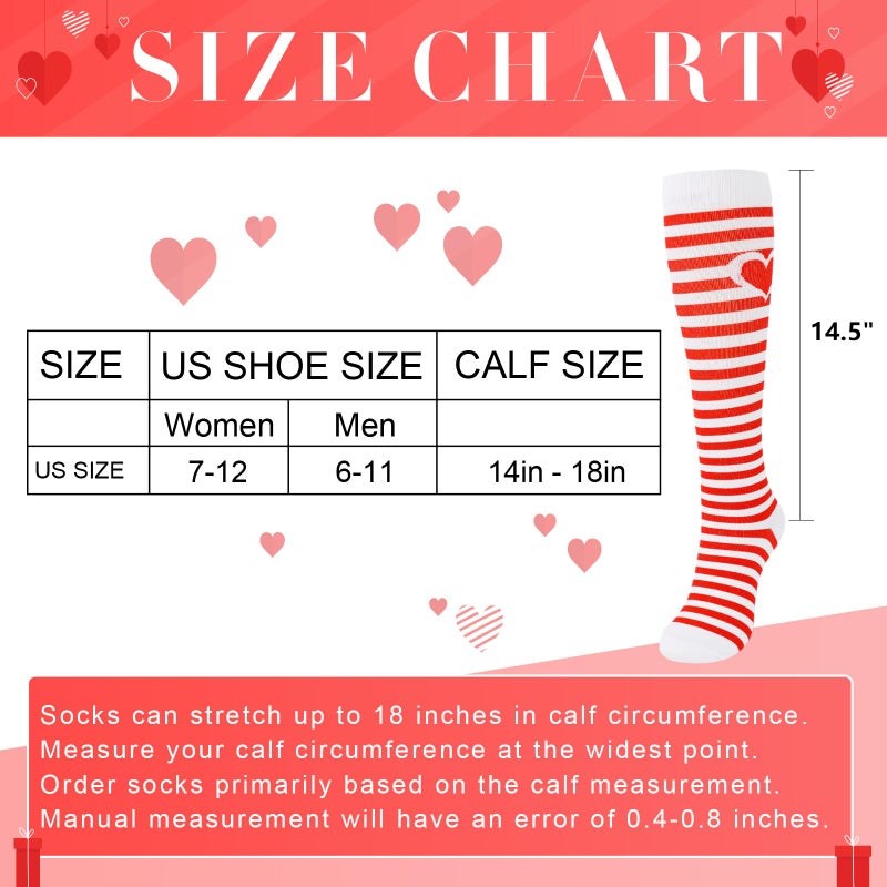 Junely Compression Socks for Women Heart Striped Knee High Stockings for Valentines Day Running Athletic Nurses Pregnant Women Work Support Travel Flight Sports Gifts Red White - Image 5