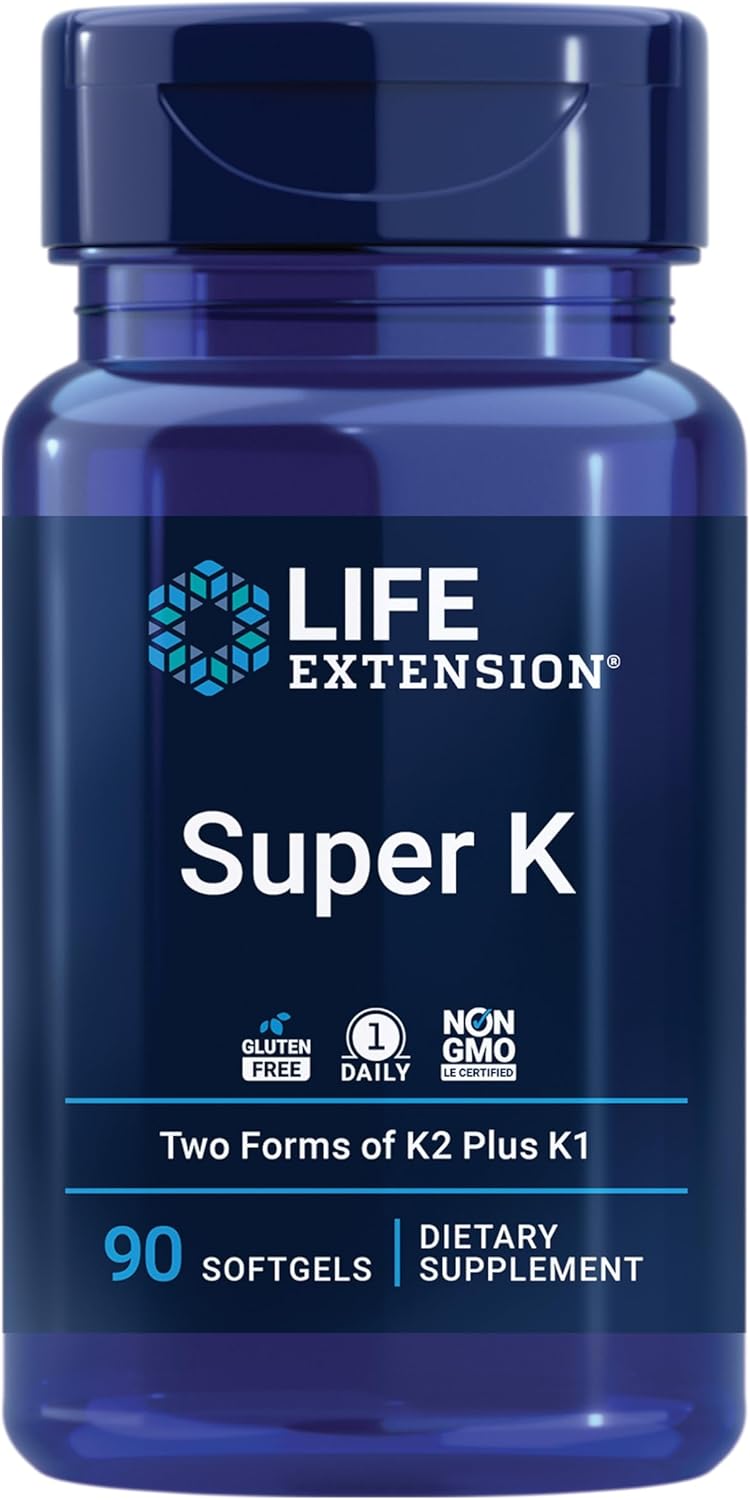 Life Extension Super K vitamin K1 vitamin K2 mk7 vitamin K2 mk4 vitamin C boneheartarterial health 3month supply GlutenFree 1 Daily NonGMO 90 softgels - Image 1