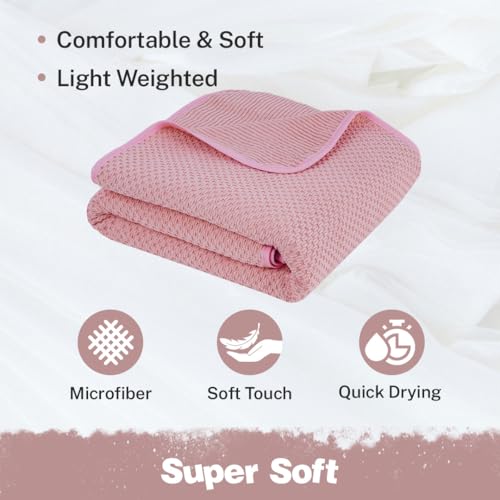 Fezora® Microfiber Contler Towels for Bath | Towels for Bath Large Size Bath Towel - Soft & Absorbent | 320 GSM | 1 Piece Bath Towel for Men/Women | 70 cms x 140 cms (Light Pink) - Image 4