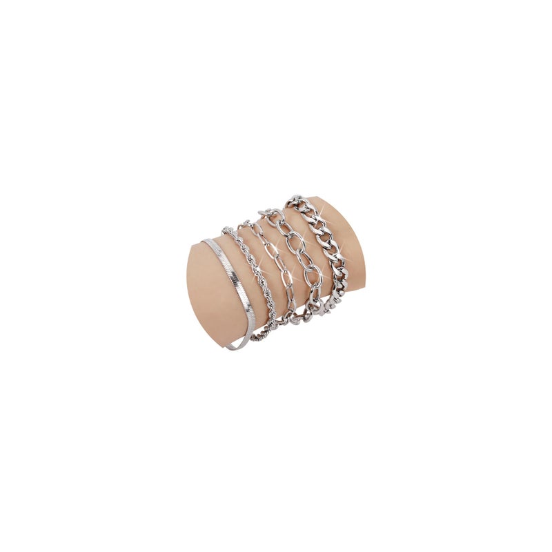 SEEDRILL Silvery Bracelets for Women Waterproof Non Tarnish Jewelry Sets 316L Stainless Steel Chunky Bracelet Stackable Layered Cuban Link Herringbone Rope Chain Bracelets Gifts for Women Trendy - Image 1