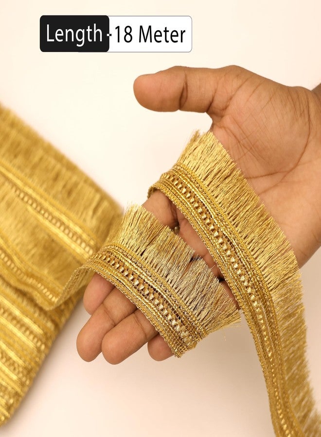 EmbroideryMaterial 4.5 CM Width Fringe/Latkan/Kiran Patti Lace for Saree Border, Dress Designing, Blouse, Kurti, Dupatta, Embroidery, DIY & Craft (Gold, 18M/Roll) - Image 2