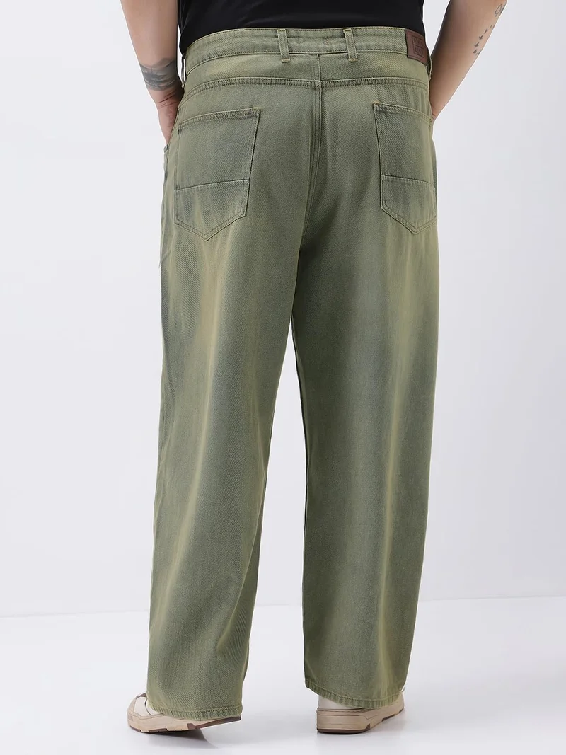 Urbano Fashion  Urbano Plus Men's Light Grey Loose Baggy Fit Heavy Washed Jeans Non-Stretchable  | Best Price UAE