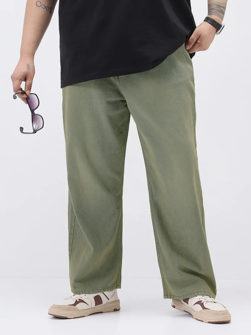 Urbano Plus Men's Light Grey Loose Baggy Fit Heavy Washed Jeans Non-Stretchable