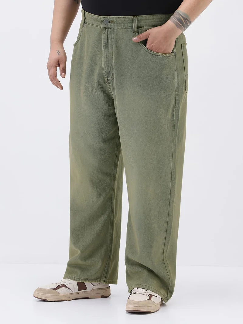 Urbano Fashion  Urbano Plus Men's Light Grey Loose Baggy Fit Heavy Washed Jeans Non-Stretchable  | Best Price UAE