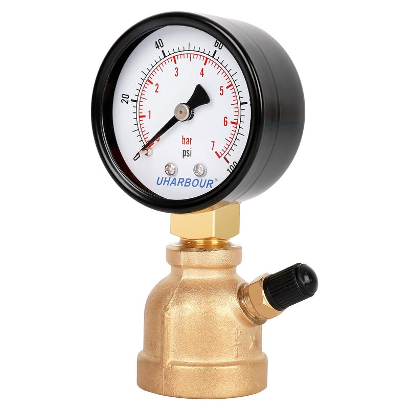 Uharbour Brass Gas Pressure Tester Gauge, 3/4" FNPT Forged Brass Assembly with Air Pressure Gauge 100psi and Air Bleeding Valve, Widely for Pressure Testing on Home Gas Line.… - Image 2