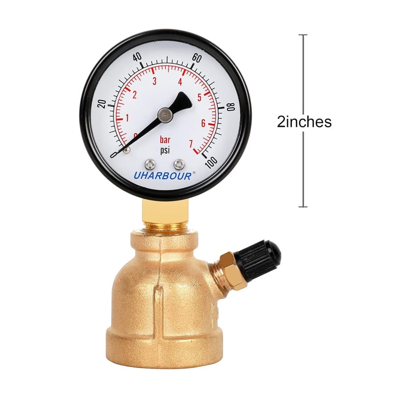 Uharbour Brass Gas Pressure Tester Gauge, 3/4" FNPT Forged Brass Assembly with Air Pressure Gauge 100psi and Air Bleeding Valve, Widely for Pressure Testing on Home Gas Line.… - Image 3