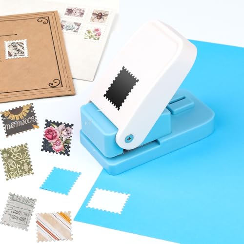 CYFUN DESIGN 1x0.8inch Rectangular Postage Stamp Punch, Stamp Shape Hole Puncher for Crafts, Portable Lever Action Rectangle Scalloped Edge Paper Craft Punches for Crafting DIY Scrapbooking, Card Making Handmade - Image 1