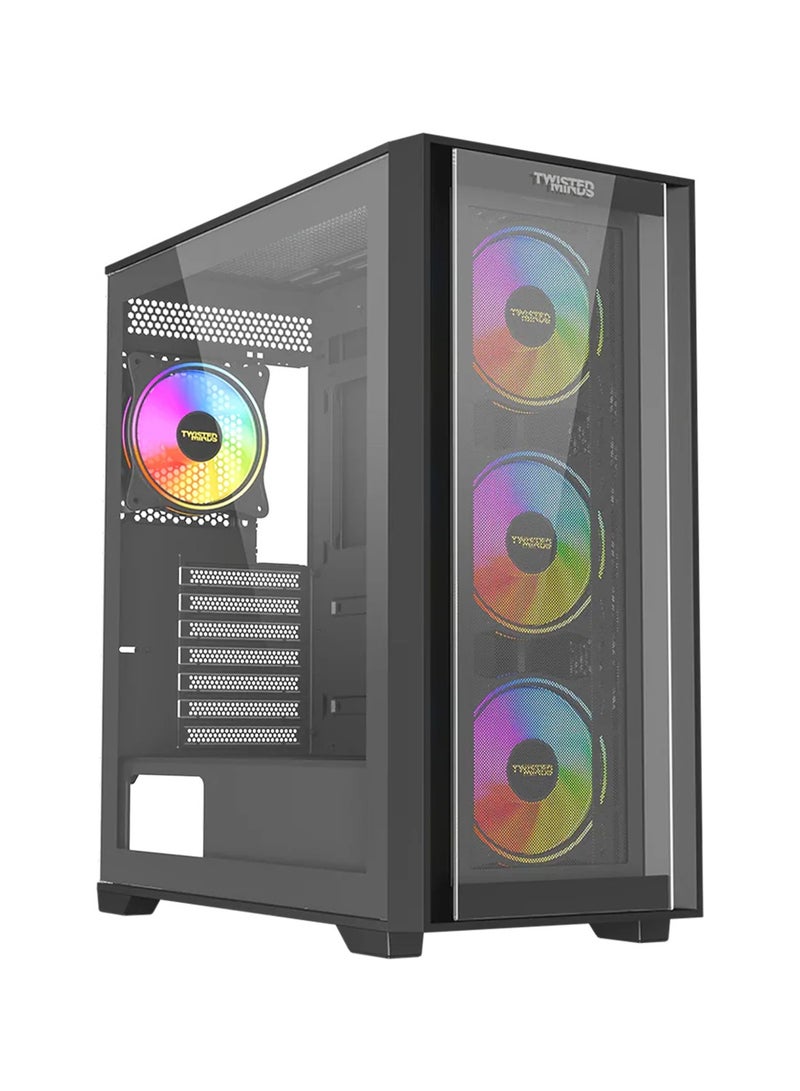 Twisted Minds Storm Rider-04 Mid Tower Gaming Case for PC, EATX/ATX/MATX/Mini-ITX Support, 3 Pre-Installed Fans, 10 Fan Capacity, Tempered Glass Side Panel, Magnetic Dust Filters - Black Black - Image 1