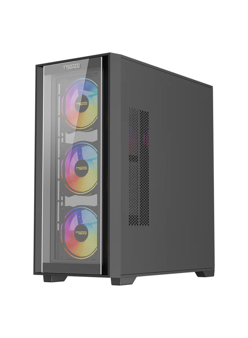 Twisted Minds Storm Rider-04 Mid Tower Gaming Case for PC, EATX/ATX/MATX/Mini-ITX Support, 3 Pre-Installed Fans, 10 Fan Capacity, Tempered Glass Side Panel, Magnetic Dust Filters - Black Black - Image 2