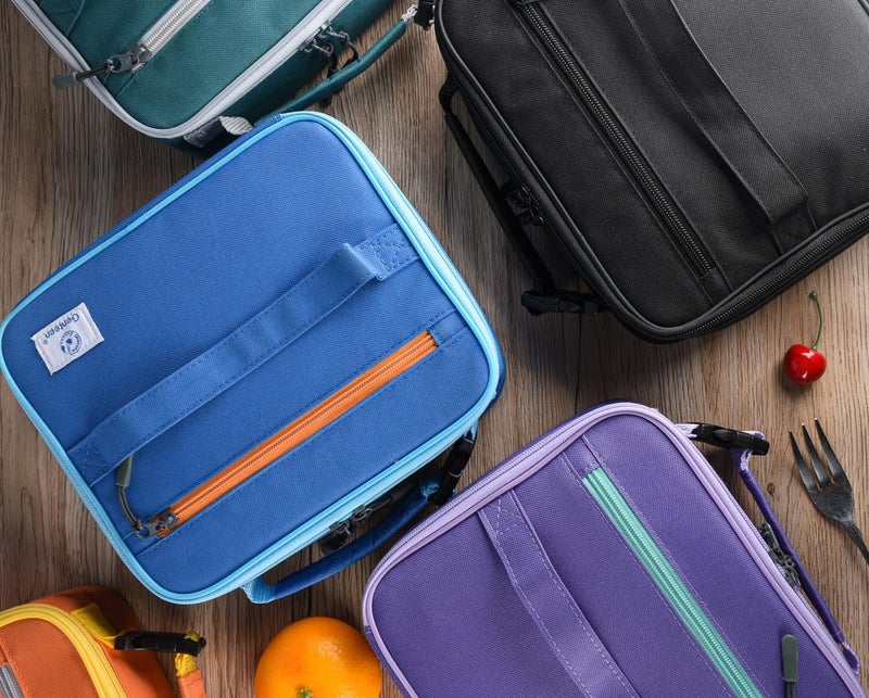 Genteen 2 Packs Insulated Soft Lunch Bag With Double Zipper - Sturdy, Freezable and Reusable for Kids, Men - For School, Work, Outdoor (Black & Blue) - Image 4