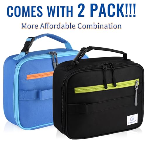 Genteen 2 Packs Insulated Soft Lunch Bag With Double Zipper - Sturdy, Freezable and Reusable for Kids, Men - For School, Work, Outdoor (Black & Blue) - Image 2