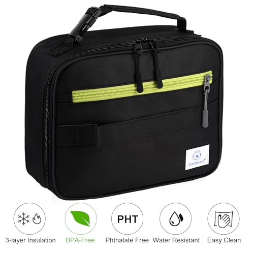 Genteen 2 Packs Insulated Soft Lunch Bag With Double Zipper - Sturdy, Freezable and Reusable for Kids, Men - For School, Work, Outdoor (Black & Blue) - Image 5