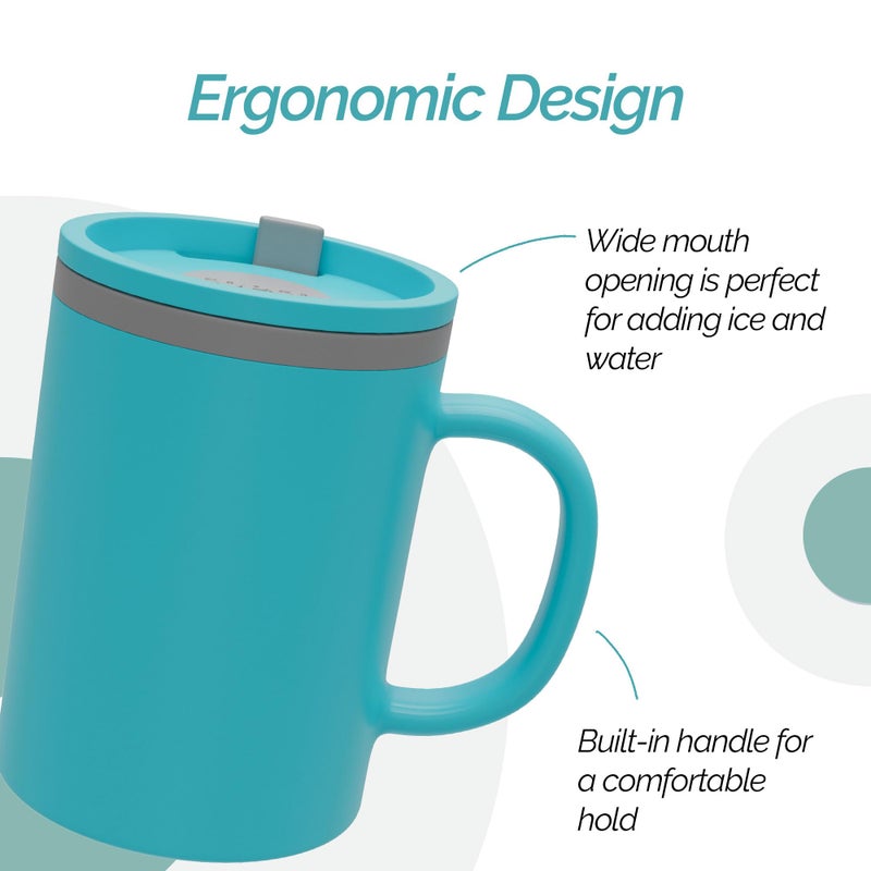 Copco Iconic 16oz Double Wall Insulated Desk Mug with Lid and Handle, Set of 2, BPA-Free Reusable Plastic, Spill-Proof, Microwave & Dishwasher Safe, Wide Mouth, Cup Holder Friendly (Aqua/Mint) - Image 5