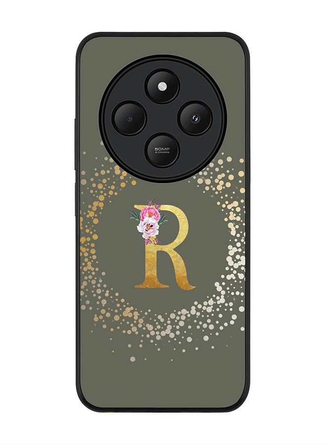 Stylizedd For Xiaomi Redmi 14C / 14R Case,Slim fit Camera Protection, Shockproof Thin Phone cover - Custom Monogram Floral - R (Olive Green ) - Image 1