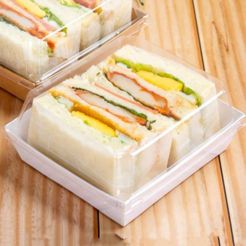 OUKEYI 50 Sets with Clear Lids Sandwich Box Roll Cake Box Swiss Roll Cake Carrier,Square Food Container,Muffin Cheese Pastry Dessert Sushi Fruits Display Food Storage Holder (white) - Image 1