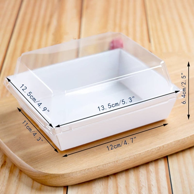 OUKEYI 50 Sets with Clear Lids Sandwich Box Roll Cake Box Swiss Roll Cake Carrier,Square Food Container,Muffin Cheese Pastry Dessert Sushi Fruits Display Food Storage Holder (white) - Image 3
