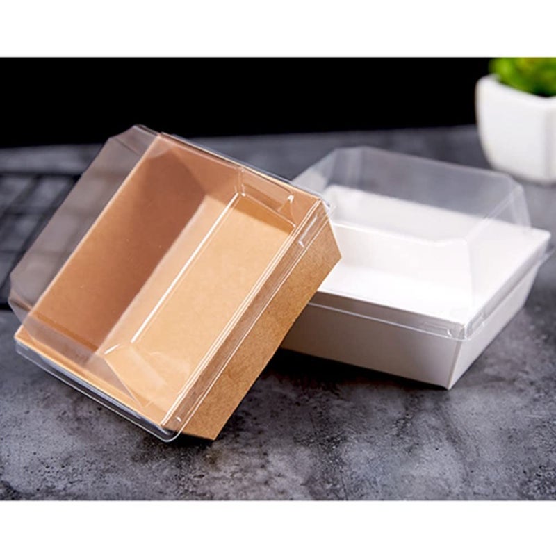 OUKEYI 50 Sets with Clear Lids Sandwich Box Roll Cake Box Swiss Roll Cake Carrier,Square Food Container,Muffin Cheese Pastry Dessert Sushi Fruits Display Food Storage Holder (white) - Image 5