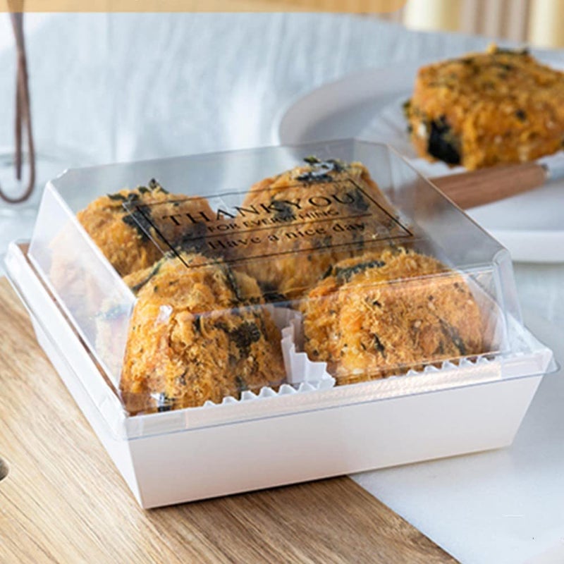 OUKEYI 50 Sets with Clear Lids Sandwich Box Roll Cake Box Swiss Roll Cake Carrier,Square Food Container,Muffin Cheese Pastry Dessert Sushi Fruits Display Food Storage Holder (white) - Image 4
