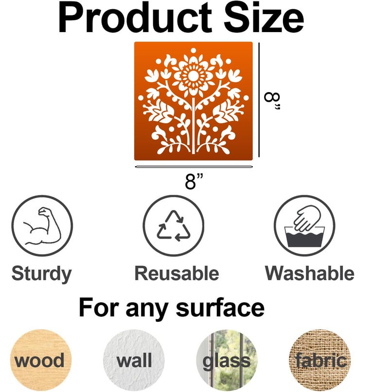 zosylley Talavera Stencil Reusable Tile Stencil 8inch Floral Folk Mexican Stencils for Painting on Wall Floor Furniture Wood Home Decor - Image 2