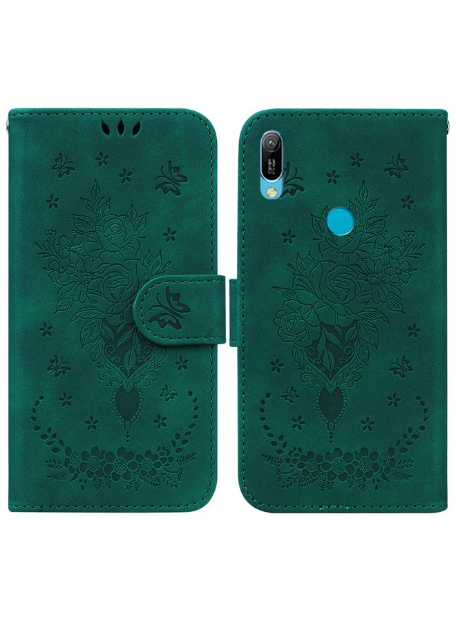 اس-توب جراب لهاتف Huawei Y6 2019، جراب هاتف جلدي منقوش بنقشة فراشة وردية - Image 1